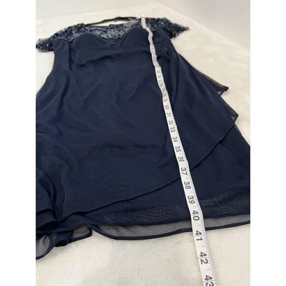 New Xscape Size 18 Beaded Short Sleeve Chiffon Sheath Dress Navy *Thread Pulls* - Picture 8 of 16